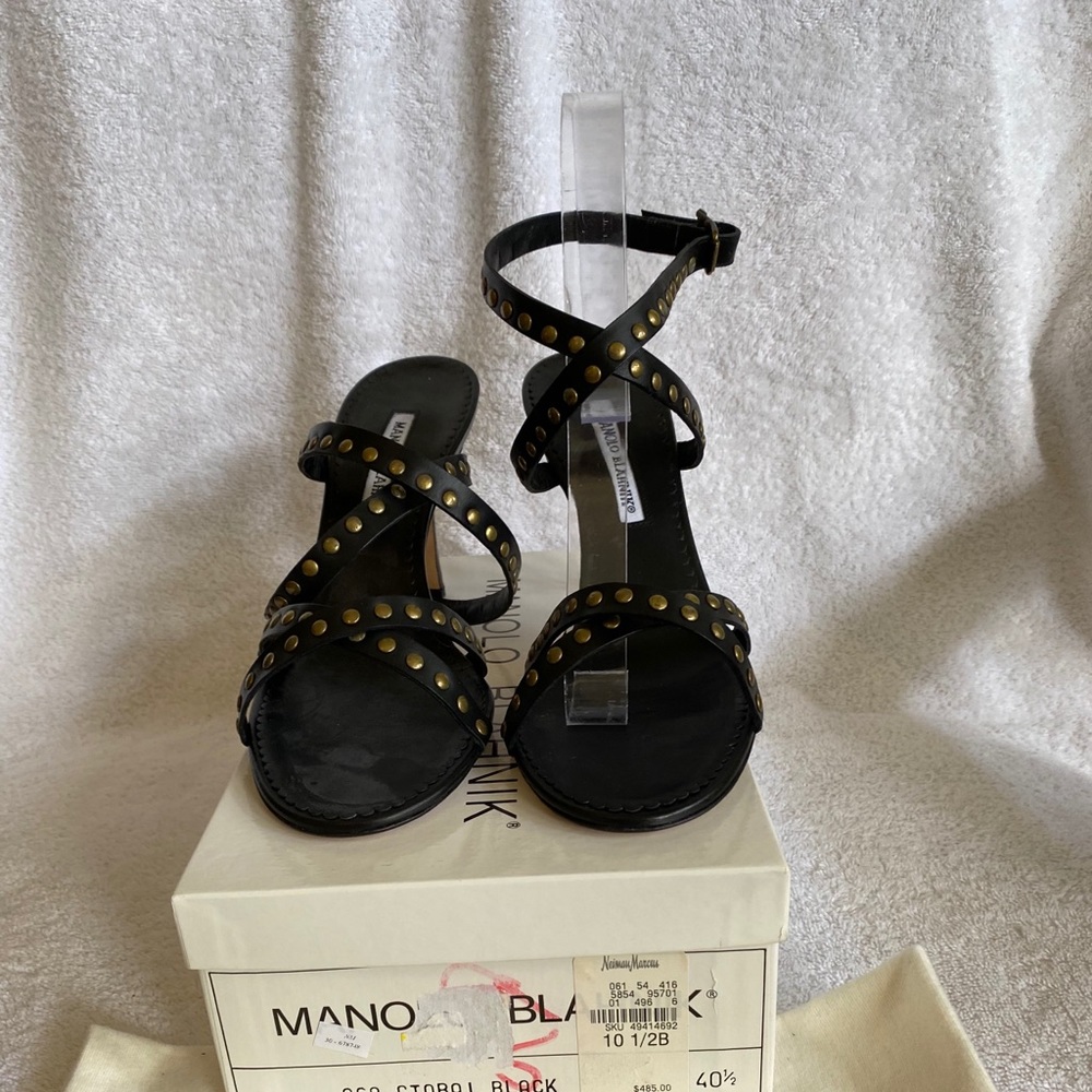 Manolo Blahnik ctabi black leather studded heels.